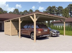 Holzbrüder Carport Ralf 52m² mit Geräteraum Natur-Dunkelbraun