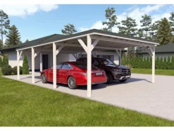Holzbrüder Carport Ralf 52m² Reinweiß-Dornengrün