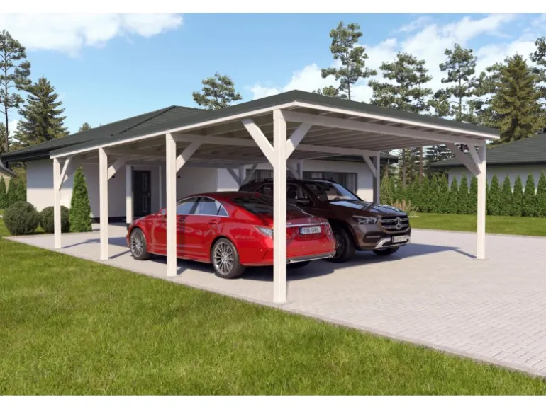 Holzbrüder Carport Ralf 52m² Reinweiß-Dornengrün