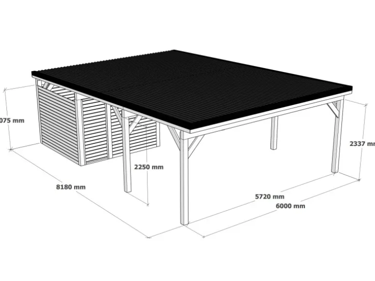 Holzbrüder Carport Ralf 52m² mit kl. Geräteraum Impräg.-Dunkelgrau