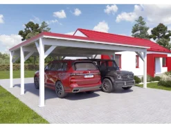 Holzbrüder Carport Ralf 42m² 150kg/m² Reinweiß-Rot