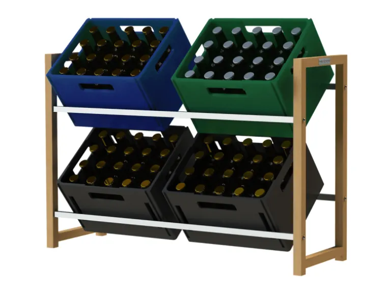 holz4home Getränkekistenregal aus Holz Inklusive Edelstahlablage 4 Kisten Silber