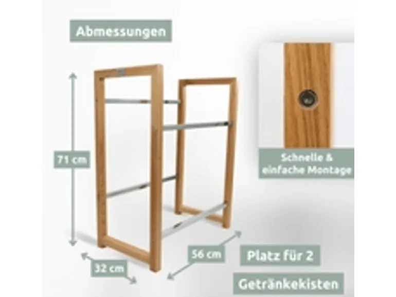 holz4home Getränkekistenregal aus Holz Inklusive Edelstahlablage 2 Kisten Silber