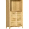 HOMCOM Badschrank mit 2 Lamellentüren Bambus Natur 50L x 25,5B x 92H cm