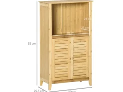 HOMCOM Badschrank mit 2 Lamellentüren Bambus Natur 50L x 25,5B x 92H cm
