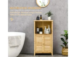 HOMCOM Badschrank mit 2 Lamellentüren Bambus Natur 50L x 25,5B x 92H cm