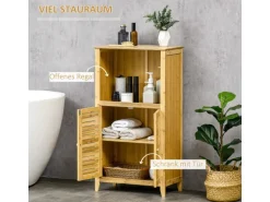 HOMCOM Badschrank mit 2 Lamellentüren Bambus Natur 50L x 25,5B x 92H cm