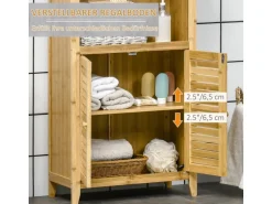 HOMCOM Badschrank mit 2 Lamellentüren Bambus Natur 50L x 25,5B x 92H cm