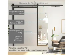 HOMCOM Schiebetüren-Beschlagsatz 244 cm Komplett-Set mit Pufferfunktion