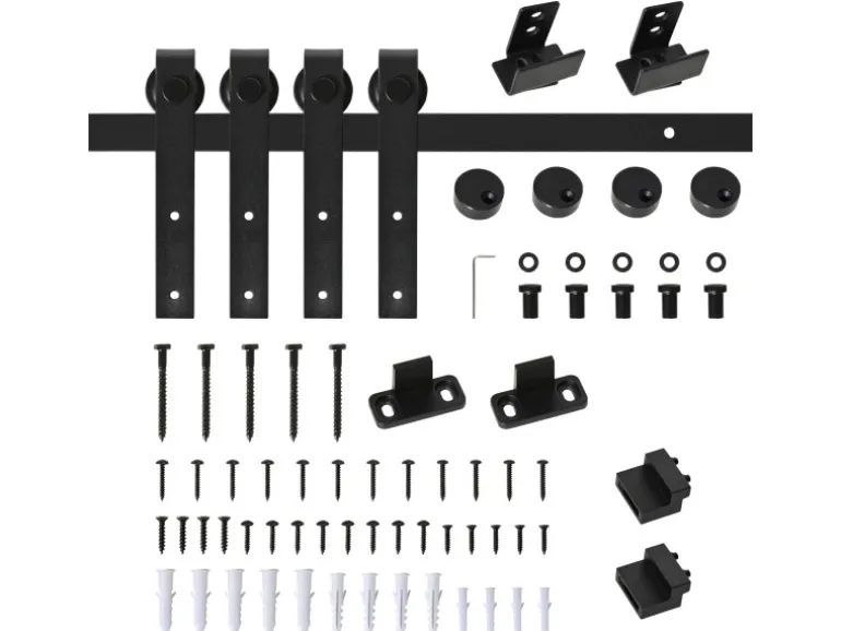 HOMCOM Schiebetürsystem für Doppelte Holztüren 200 x 0,6 x 18 cm