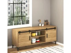 HOMCOM Schiebetürsystem für Doppelte Holztüren 200 x 0,6 x 18 cm