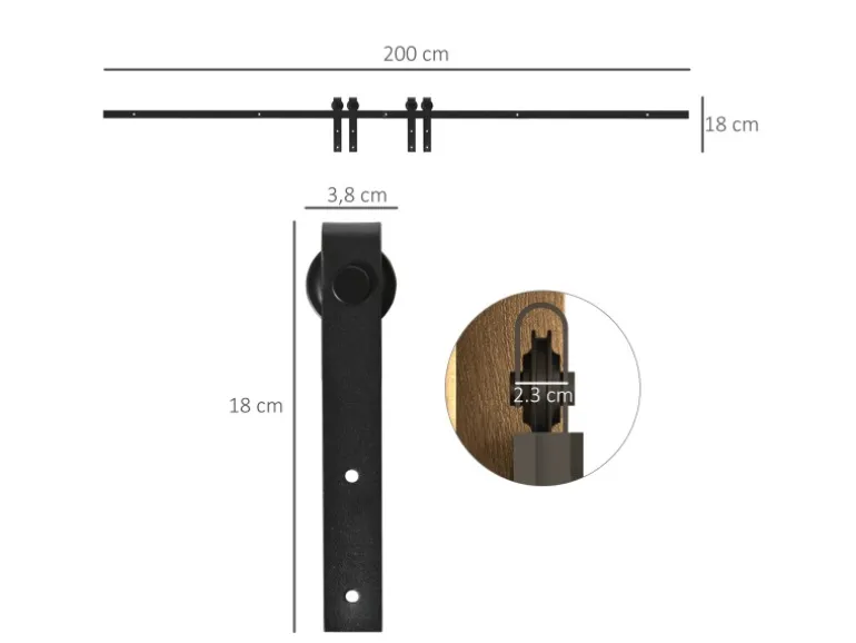 HOMCOM Schiebetürsystem für Doppelte Holztüren 200 x 0,6 x 18 cm