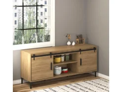 HOMCOM Schiebetürsystem für Doppelte Holztüren 183 x 0,6 x 18 cm