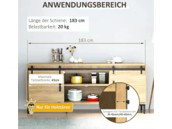 HOMCOM Schiebetürsystem für Doppelte Holztüren 183 x 0,6 x 18 cm