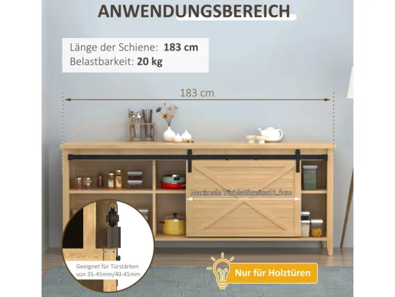 HOMCOM Schiebetürsystem für Holzschiebetür 183 x 0,6 x 18 cm