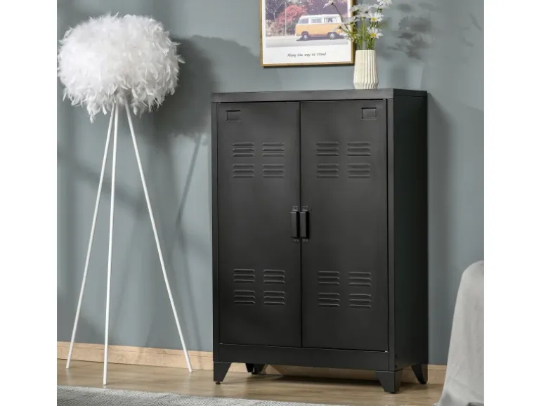 HOMCOM Sideboard mit 2 Verstellbaren Einlegeböden Schwarz 75 x 33 x 110 cm