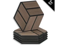 Homestyle4u Akustikpaneele Braun 30 x 26 cm 5 Stück Hexagon Wandpaneele Holz