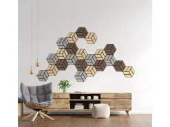 Homestyle4u Akustikpaneele 30 x 26 cm 16 Stück Braun Hexagon Wandpaneele Holz