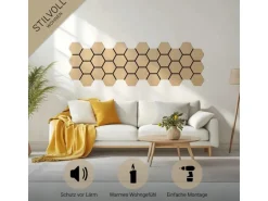 Homestyle4u Akustikpaneele 8 Wandpaneele Holz Hexagon 76 x 62 cm Stück Natur