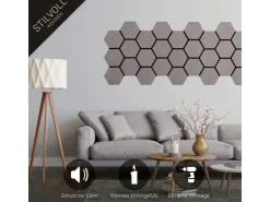 Homestyle4u Akustikpaneele 8 Wandpaneele Holz Hexagon 76 x 62 cm Stück Grau