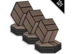 Homestyle4u Akustikpaneele 30 x 26 cm 15 Stück Braun Hexagon Wandpaneele Holz