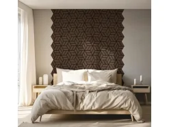 Homestyle4u Akustikpaneele Braun 30 x 26 cm 4 Stück Hexagon Wandpaneele Holz