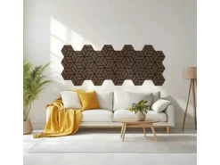 Homestyle4u Akustikpaneele Braun 30 x 26 cm 4 Stück Hexagon Wandpaneele Holz