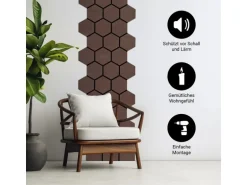 Homestyle4u Akustikpaneele 8 Wandpaneele Holz Hexagon 76 x 62 cm Stück Braun