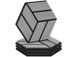 Homestyle4u Akustikpaneele Grau 30 x 26 cm 4 Stück Hexagon Wandpaneele Holz