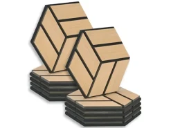 Homestyle4u Akustikpaneele 30 x 26 cm 10 Stück Natur Hexagon Wandpaneele Holz