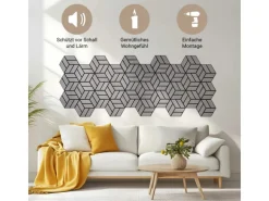 Homestyle4u Akustikpaneele 30 x 26 cm 12 Stück Grau Hexagon Wandpaneele Holz