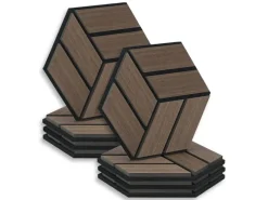 Homestyle4u Akustikpaneele Braun 30 x 26 cm 8 Stück Hexagon Wandpaneele Holz