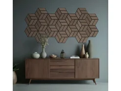 Homestyle4u Akustikpaneele Braun 30 x 26 cm 8 Stück Hexagon Wandpaneele Holz