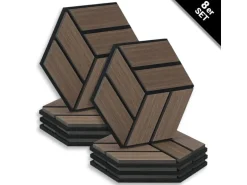 Homestyle4u Akustikpaneele Braun 30 x 26 cm 8 Stück Hexagon Wandpaneele Holz