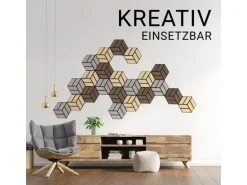 Homestyle4u Akustikpaneele 30 x 26 cm 16 Stück Natur Hexagon Wandpaneele Holz