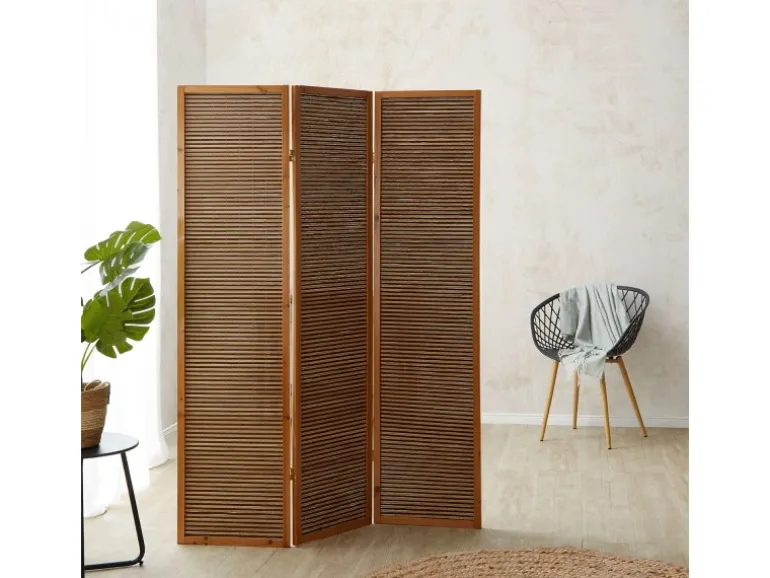 Homestyle4u 3-tlg. Paravent in Braun 132x175 cm 381