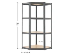 Juskys Eckregal Lagerregal Corner Easy 160 x 75 x 40 bis 75 cm Grau