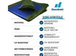 KARAT Abdeckplane Wasserdichte Plane mit Ösen Schutzplane 90 g/m² 1,5 x 6 m Grün-Blau