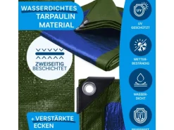 KARAT Abdeckplane Wasserdichte Plane mit Ösen Schutzplane 90 g/m² 4 x 6 m Grün-Blau