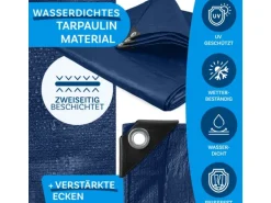 Karat Abdeckplane Wasserdichte Plane mit Ösen Schutzplane 140 g/m² 10 x 15 m Blau