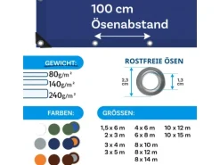 Karat Abdeckplane Wasserdichte Plane mit Ösen Schutzplane 140 g/m² 10 x 15 m Blau