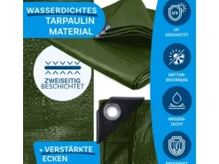 Karat Abdeckplane Wasserdichte Plane mit Ösen Schutzplane 240 g/m² 3 x 5 m Grün