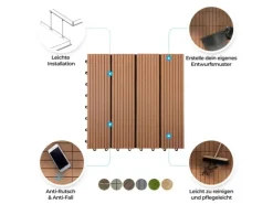 KARAT WPC Terrassenfliesen Royal Wetterfest 30 x 30 cm Hellbraun 11er-Set 1 m²