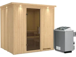 Karibu Sauna Stina inkl. Ofen 9 kW mit integr. Steuerung, Dachkranz, Tür Graphit