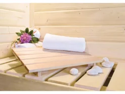 Karibu Sauna Stina inkl. Ofen 9 kW mit integr. Steuerung, Dachkranz, Tür Graphit