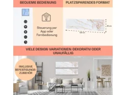 Klarstein Wonderwall Air Art Smart Infrarotheizung 120x30 cm 350 W Wandinstallation App-Steuerung Motiv Marmor Weiß
