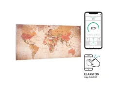 Klarstein Wonderwall Air Art Smart Infrarotheizung 120x60 cm 700 W Wandinstallation App-Steuerung Motiv Weltkarte Weiß