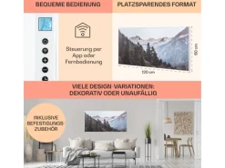 Klarstein Wonderwall Air Art Smart Infrarotheizung 120x60 cm 700 W Wandinstallation App-Steuerung Motiv Berge Weiß