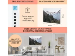 Klarstein Wonderwall Air Art Smart Infrarotheizung 80x60 cm 500 W Wandmontage App-Steuerung Motiv Berg Weiß