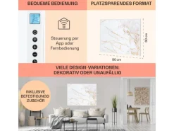 Klarstein Wonderwall Air Art Smart Infrarotheizung 80x60 cm 500 W Wandmontage App-Steuerung Motiv Marmor Weiß